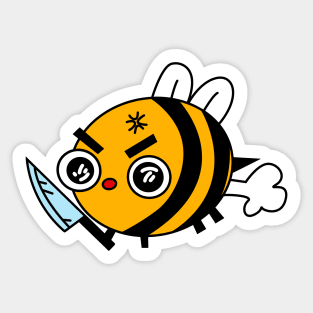 Angry bee with knife! Sticker